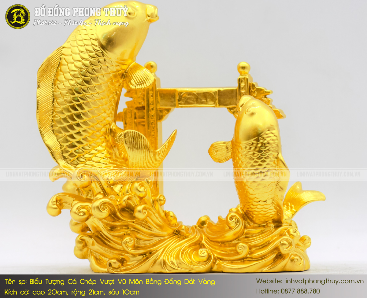 Biểu Tượng Cá Chép Vượt Vũ Môn Bằng Đồng Dát Vàng 9999 Cao 20cm 3