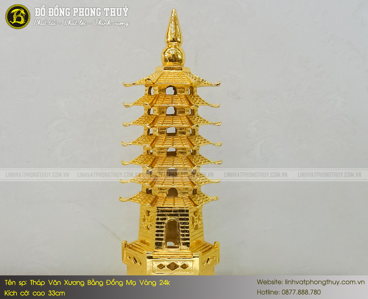 Tháp Văn Xương Bằng Đồng Cao 33cm Mạ Vàng 24k 5