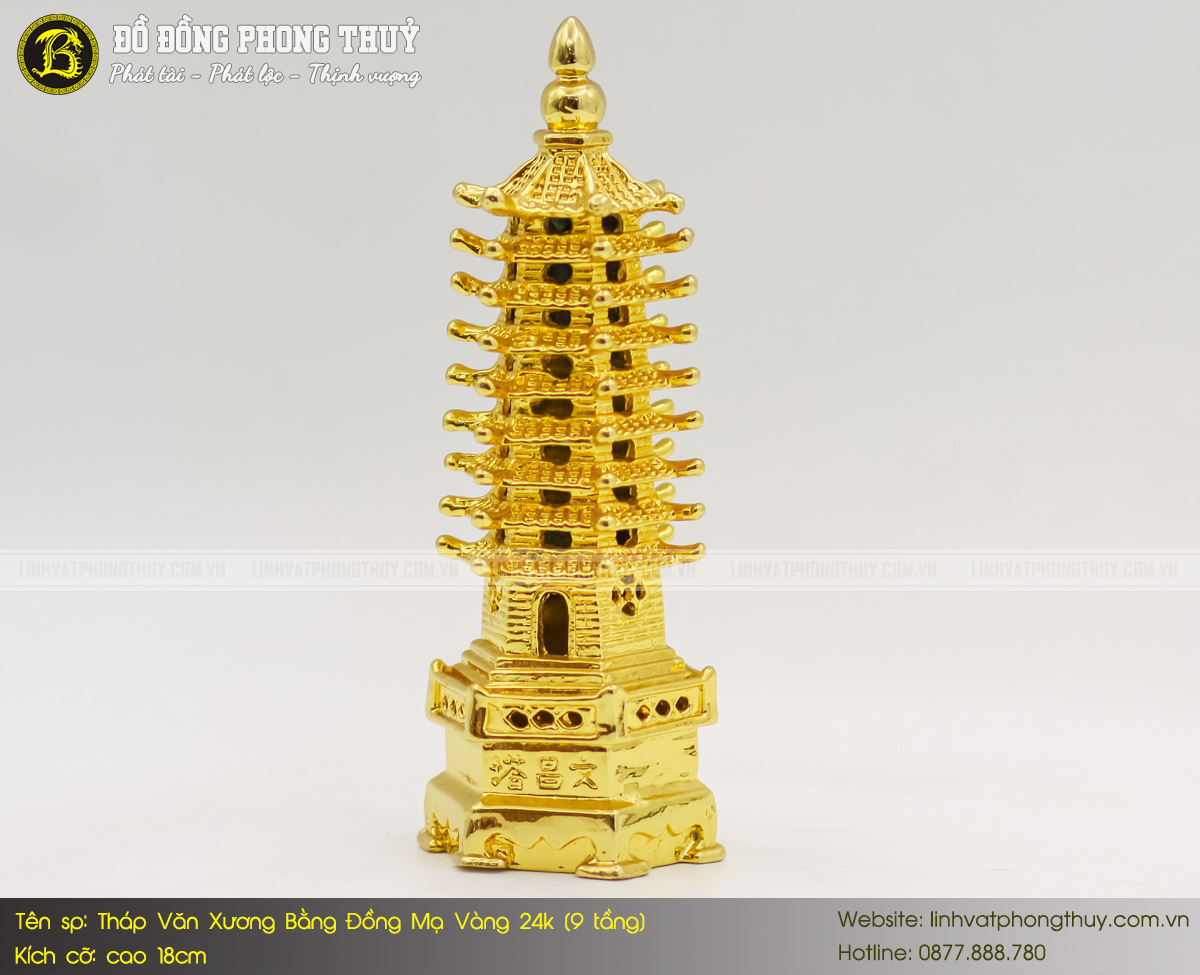 Tháp Văn Xương Bằng Đồng Cao 18cm Mạ Vàng - Loại 9 Tầng 2