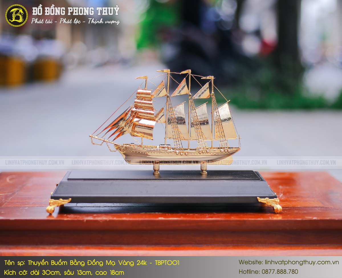 Thuyền Buồm Bằng Đồng Mạ Vàng 24k Dài 30cm - TBPT001 2