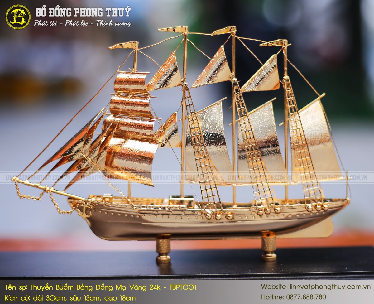 Thuyền Buồm Bằng Đồng Mạ Vàng 24k Dài 30cm - TBPT001 3