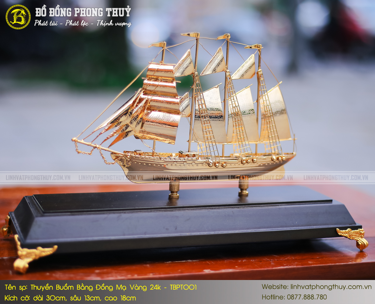 Thuyền Buồm Bằng Đồng Mạ Vàng 24k Dài 30cm - TBPT001 4