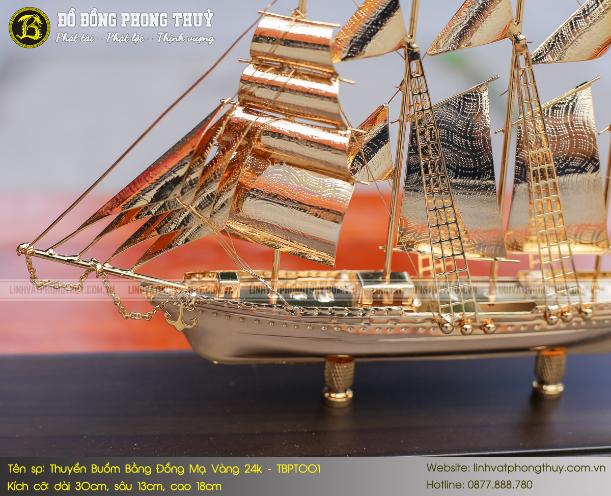 Thuyền Buồm Bằng Đồng Mạ Vàng 24k Dài 30cm - TBPT001 5