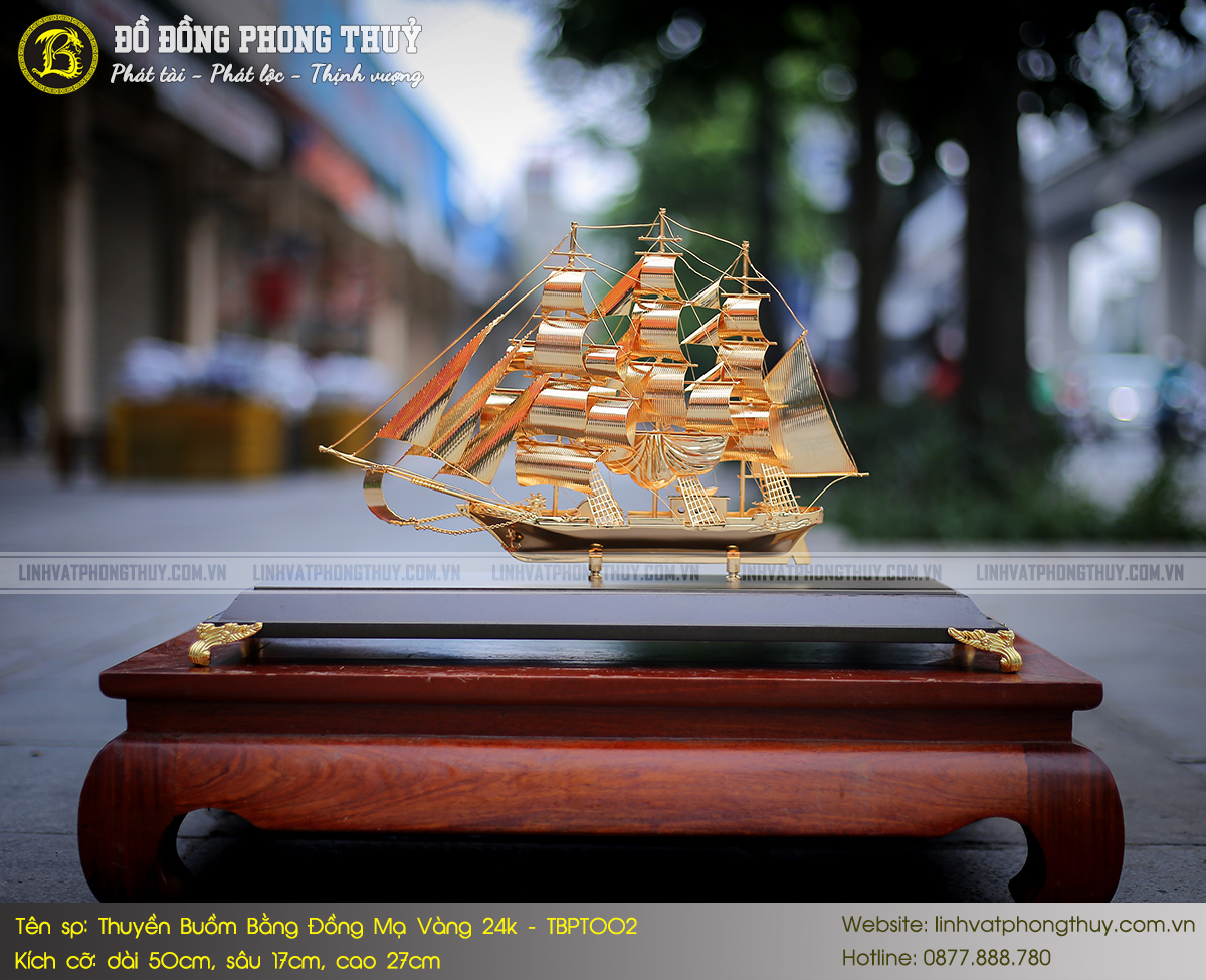 Thuyền Buồm Bằng Đồng Mạ Vàng 24k Dài 50cm - TBPT002 2