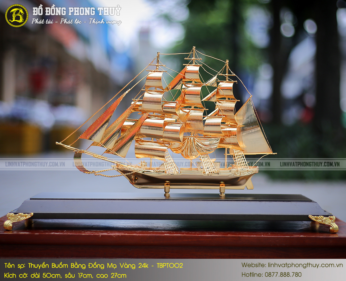 Thuyền Buồm Bằng Đồng Mạ Vàng 24k Dài 50cm - TBPT002 3