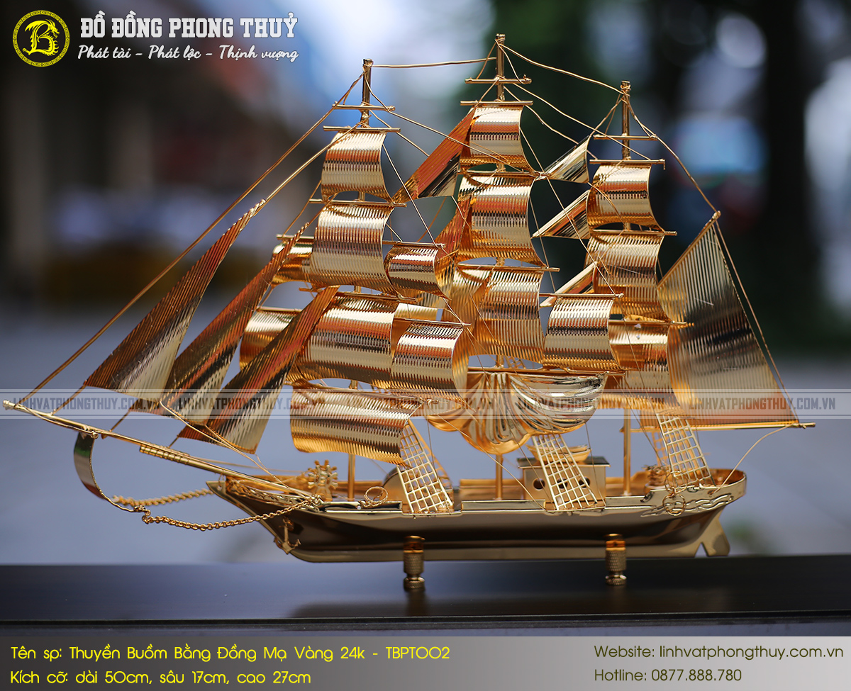 Thuyền Buồm Bằng Đồng Mạ Vàng 24k Dài 50cm - TBPT002 5