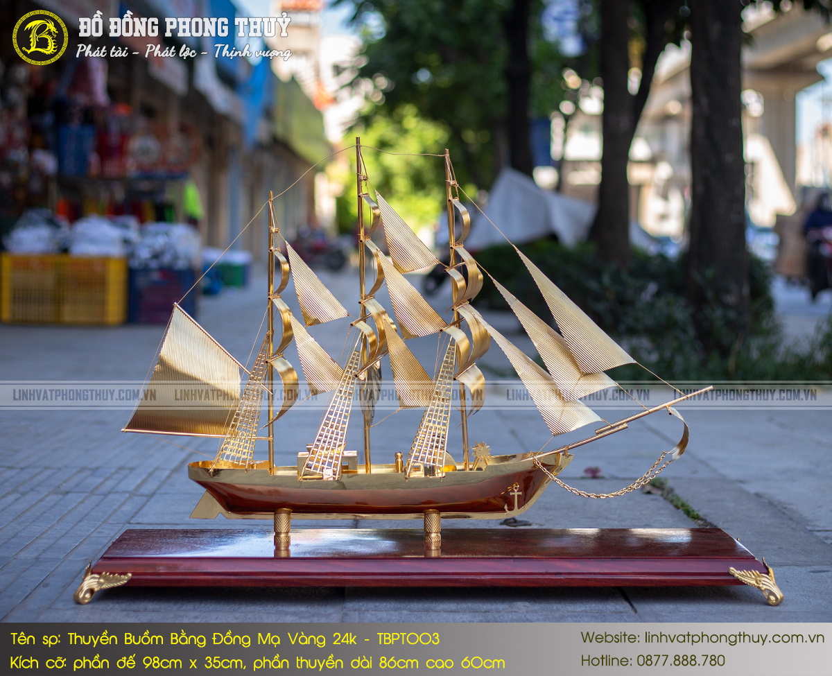 Thuyền Buồm Bằng Đồng Mạ Vàng 24k Dài 86cm - TBPT003 2