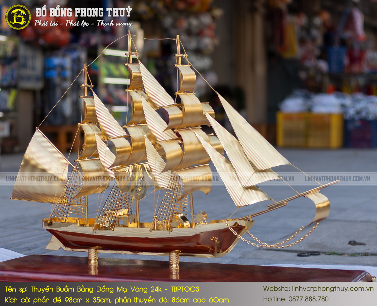 Thuyền Buồm Bằng Đồng Mạ Vàng 24k Dài 86cm - TBPT003 4