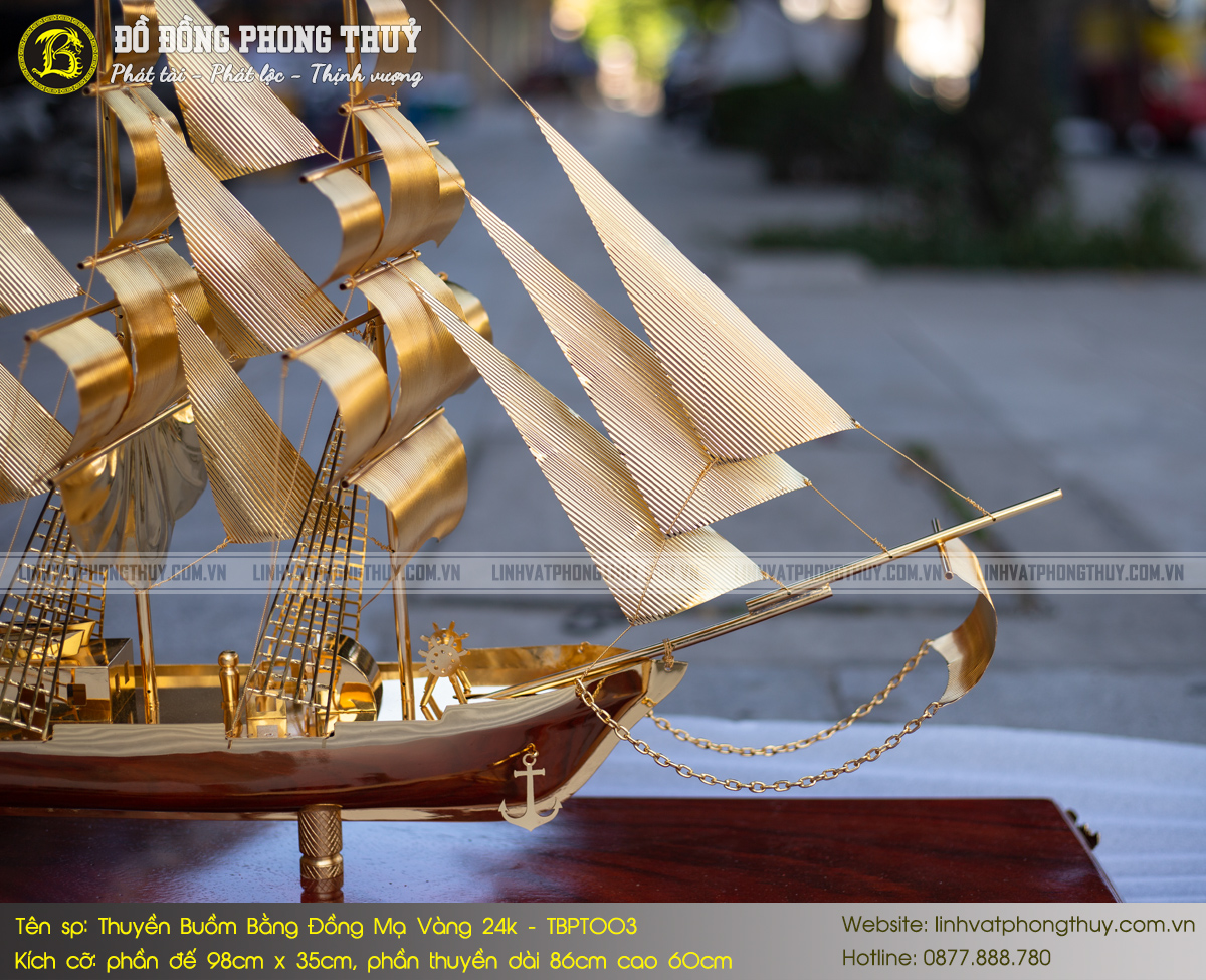 Thuyền Buồm Bằng Đồng Mạ Vàng 24k Dài 86cm - TBPT003 6