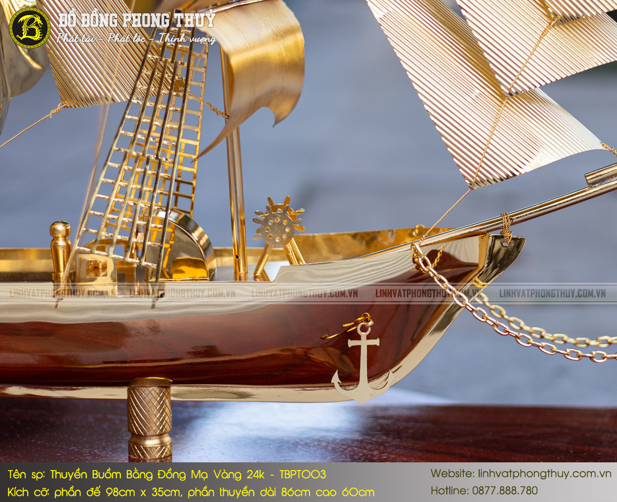 Thuyền Buồm Bằng Đồng Mạ Vàng 24k Dài 86cm - TBPT003 7