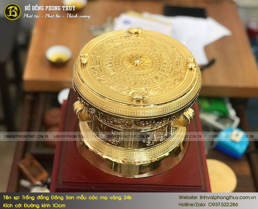 Trống Đồng Đông Sơn Mẫu Cóc Mạ Vàng 24k - Đk 10cm - TD005 2