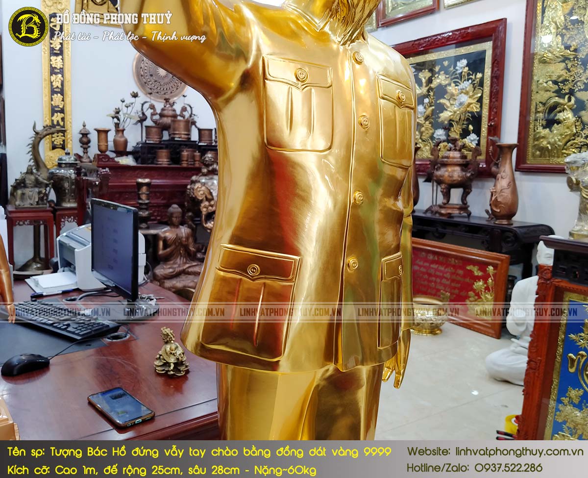 Tượng Bác Hồ Đứng Vẫy Tay Chào Bằng Đồng Cao 1m Dát Vàng 9999 - TBH017 4