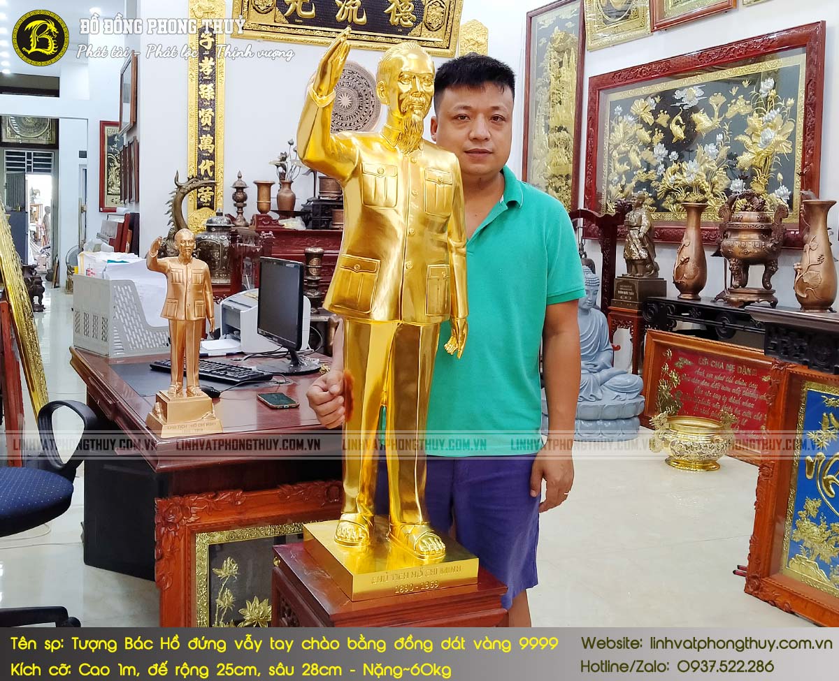 Tượng Bác Hồ Đứng Vẫy Tay Chào Bằng Đồng Cao 1m Dát Vàng 9999 - TBH017 6