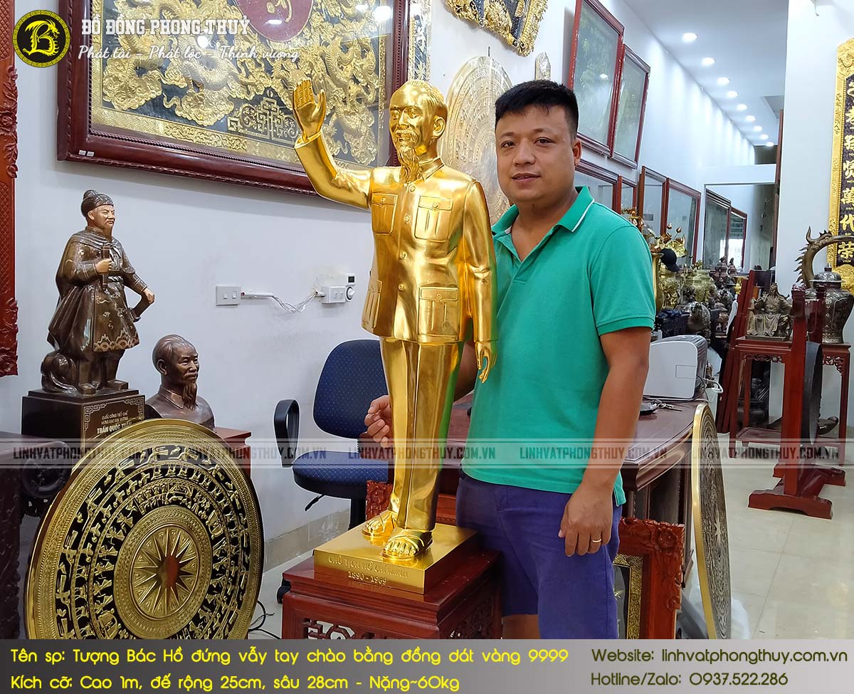 Tượng Bác Hồ Đứng Vẫy Tay Chào Bằng Đồng Cao 1m Dát Vàng 9999 - TBH017 7