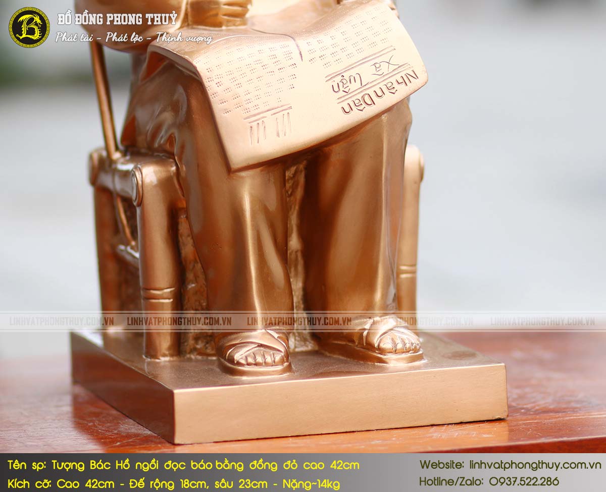 Tượng Bác Hồ Ngồi Đọc Báo Bằng Đồng Đỏ Cao 42cm - TBH018 5