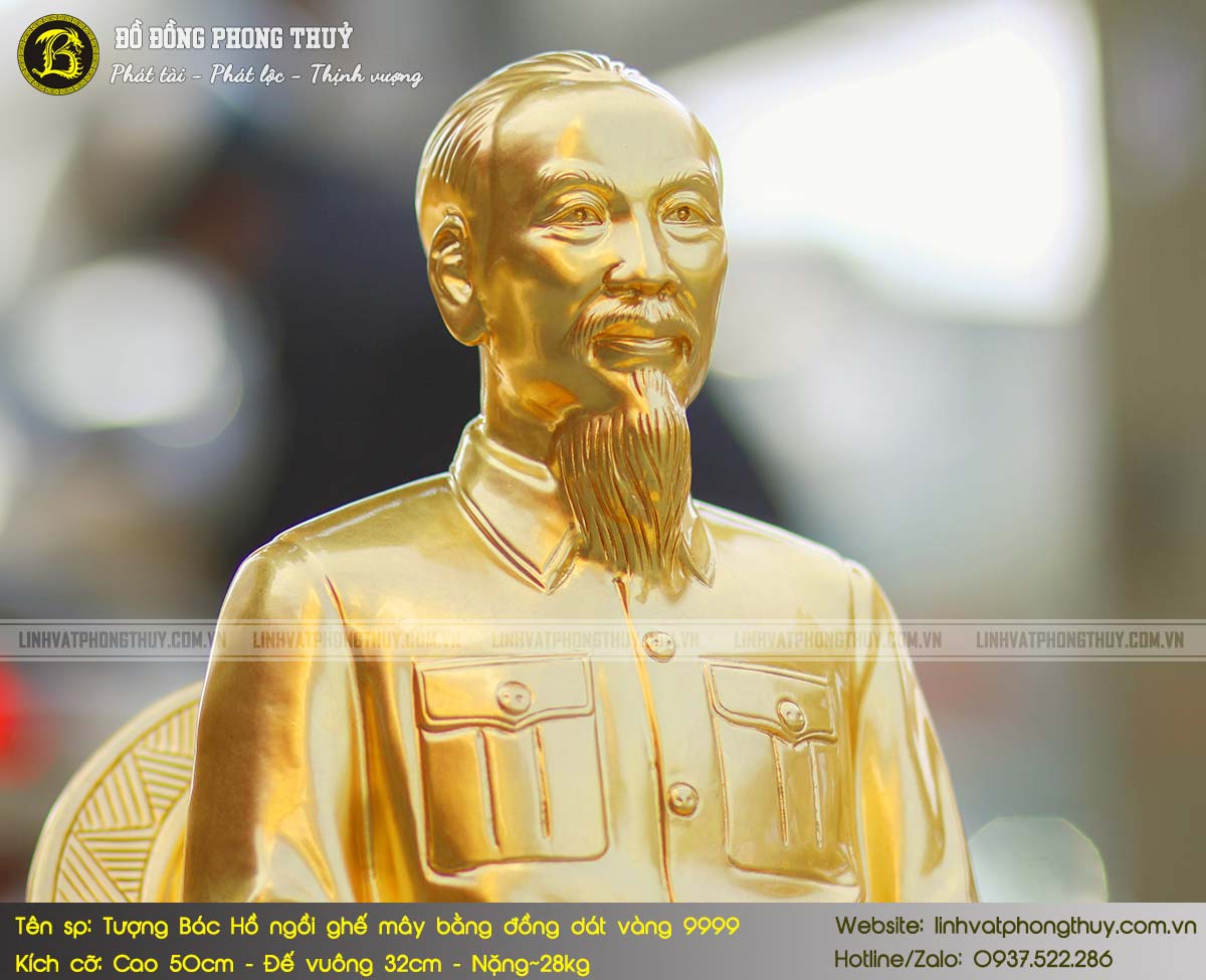 Tượng Bác Hồ Ngồi Ghế Mây Bằng Đồng Cao 50cm Dát Vàng 9999 - TBH013 3