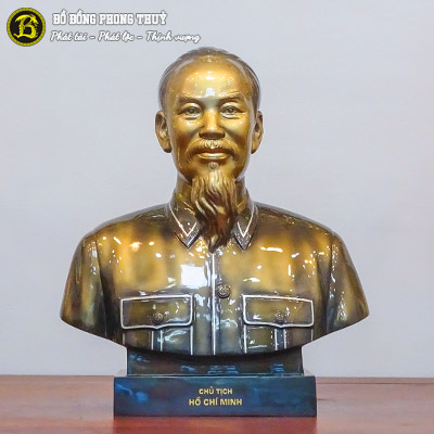 Tượng Bán Thân Bác Hồ Bằng Đồng Khảm Vàng Bạc Cao 48cm - TBH015