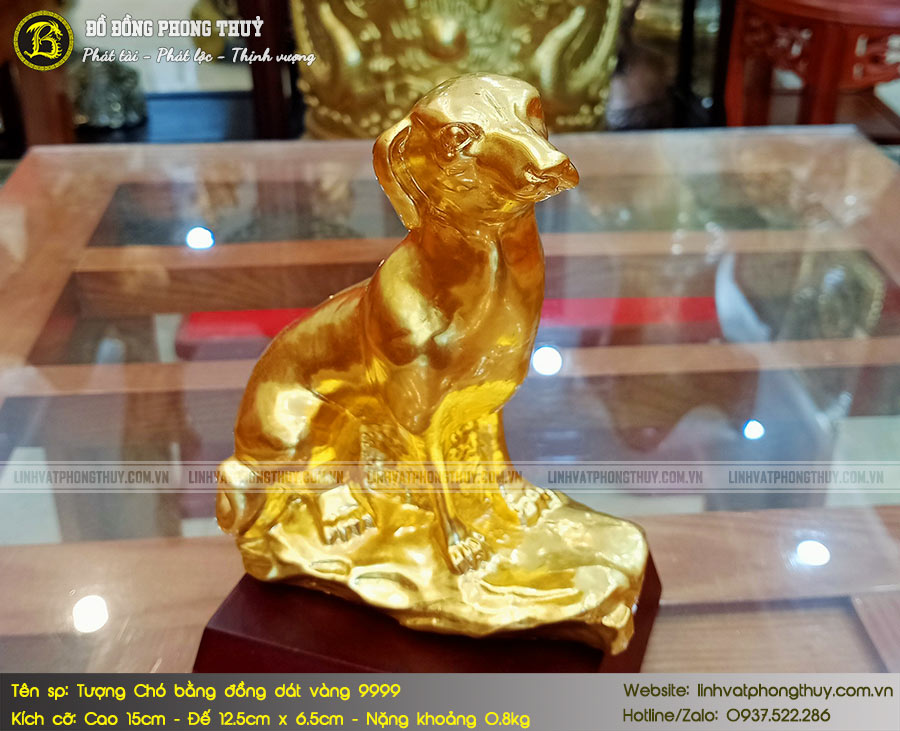 Tượng Chó Bằng Đồng Dát Vàng 9999 Cao 15cm - TCPT001 3