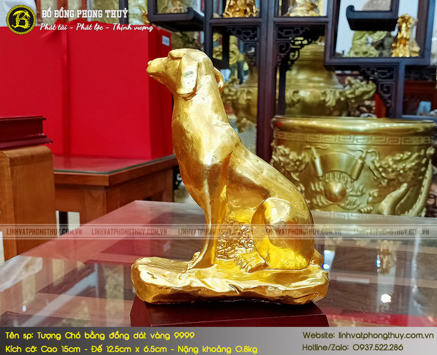 Tượng Chó Bằng Đồng Dát Vàng 9999 Cao 15cm - TCPT001 4