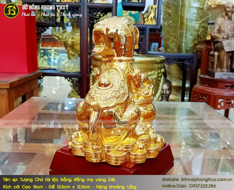 Tượng Chó Tài Lộc Bằng Đồng Mạ Vàng 24k Cao 18cm - TCPT003 3