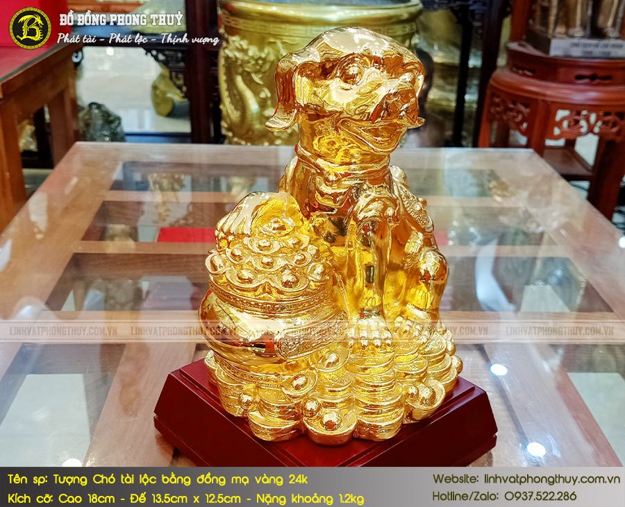 Tượng Chó Tài Lộc Bằng Đồng Mạ Vàng 24k Cao 18cm - TCPT003 5