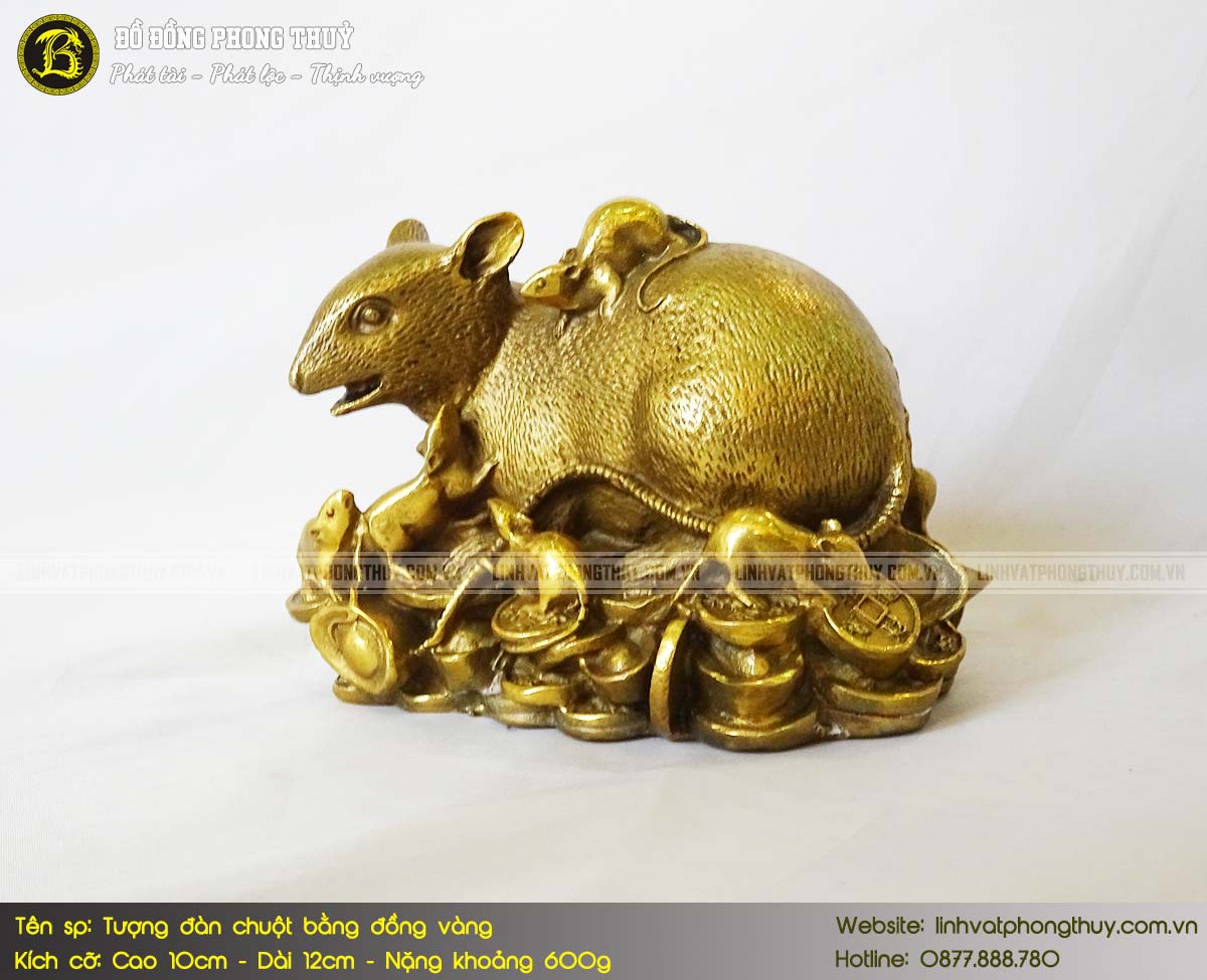 Tượng Đàn Chuột Bằng Đồng Vàng Cỡ Nhỏ Cao 10cm 4