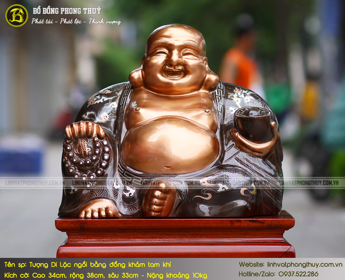 Tượng Phật Di Lặc Bằng Đồng Khảm Tam Khí Cao 34cm - TDL002 6