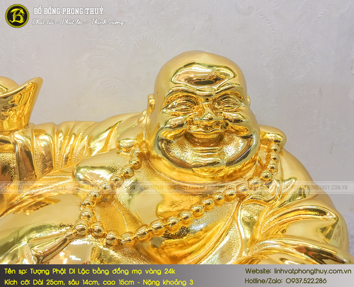 Tượng Phật Di Lặc Nằm Trên Bị Tiền Bằng Đồng Mạ Vàng 24k - TDL007 3