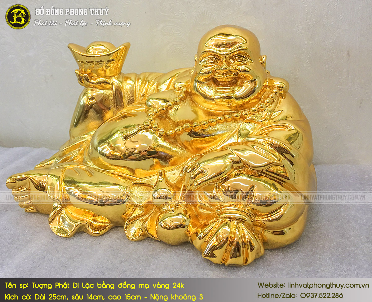 Tượng Phật Di Lặc Nằm Trên Bị Tiền Bằng Đồng Mạ Vàng 24k - TDL007 4