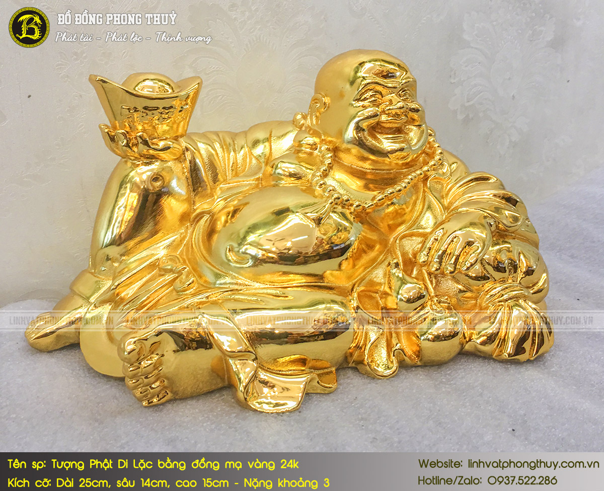 Tượng Phật Di Lặc Nằm Trên Bị Tiền Bằng Đồng Mạ Vàng 24k - TDL007 5