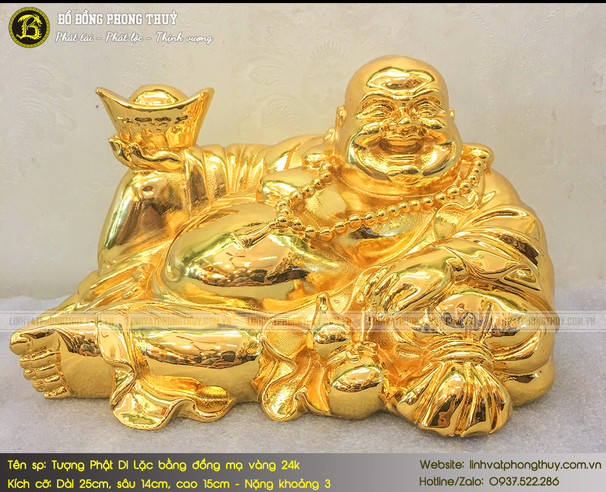 Tượng Phật Di Lặc Nằm Trên Bị Tiền Bằng Đồng Mạ Vàng 24k - TDL007 6