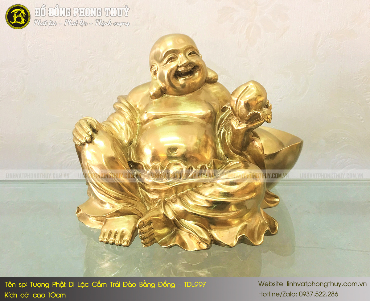 Tượng Phật Di Lặc Cầm Trái Đào Bằng Đồng Cao 10cm - TDL997 2
