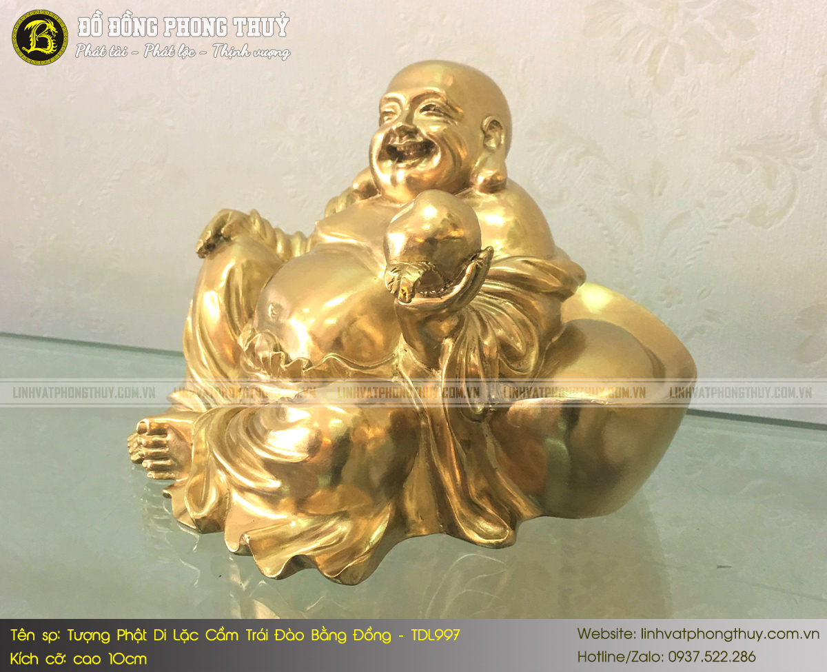 Tượng Phật Di Lặc Cầm Trái Đào Bằng Đồng Cao 10cm - TDL997 3