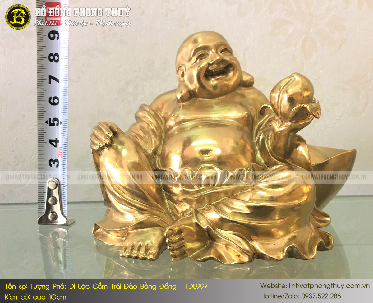 Tượng Phật Di Lặc Cầm Trái Đào Bằng Đồng Cao 10cm - TDL997 5