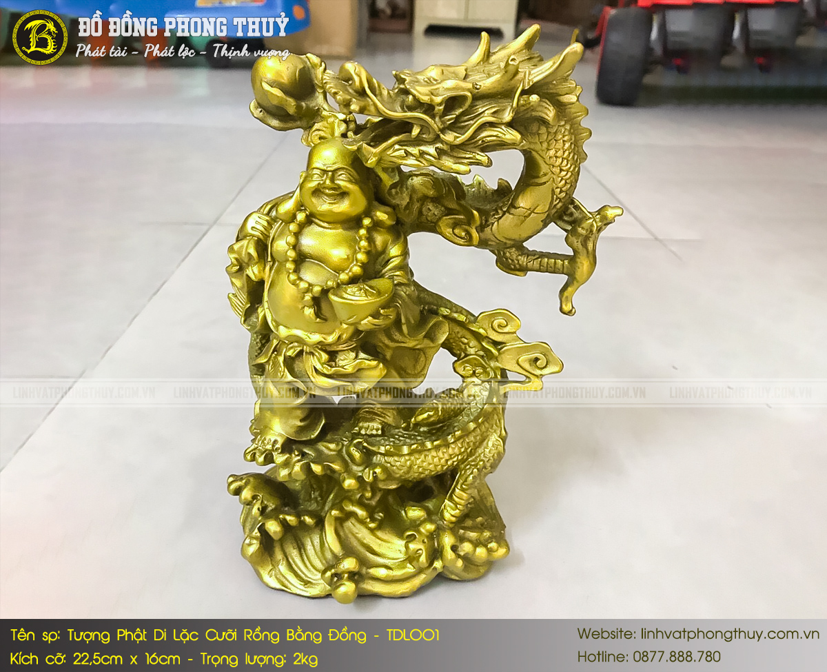 Tượng Phật Di Lặc Cưỡi Rồng Bằng Đồng 22,5cm x 16cm - TDL001 2