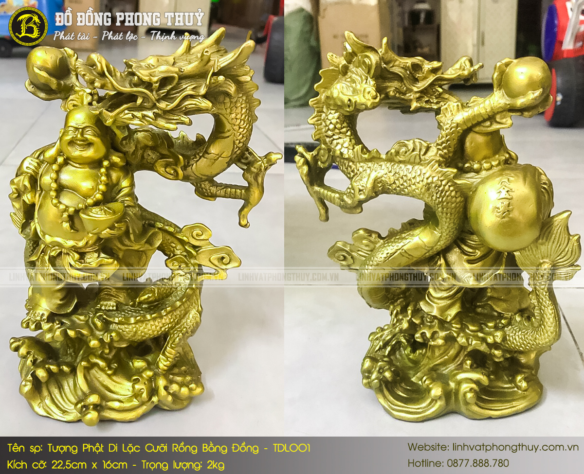 Tượng Phật Di Lặc Cưỡi Rồng Bằng Đồng 22,5cm x 16cm - TDL001 3