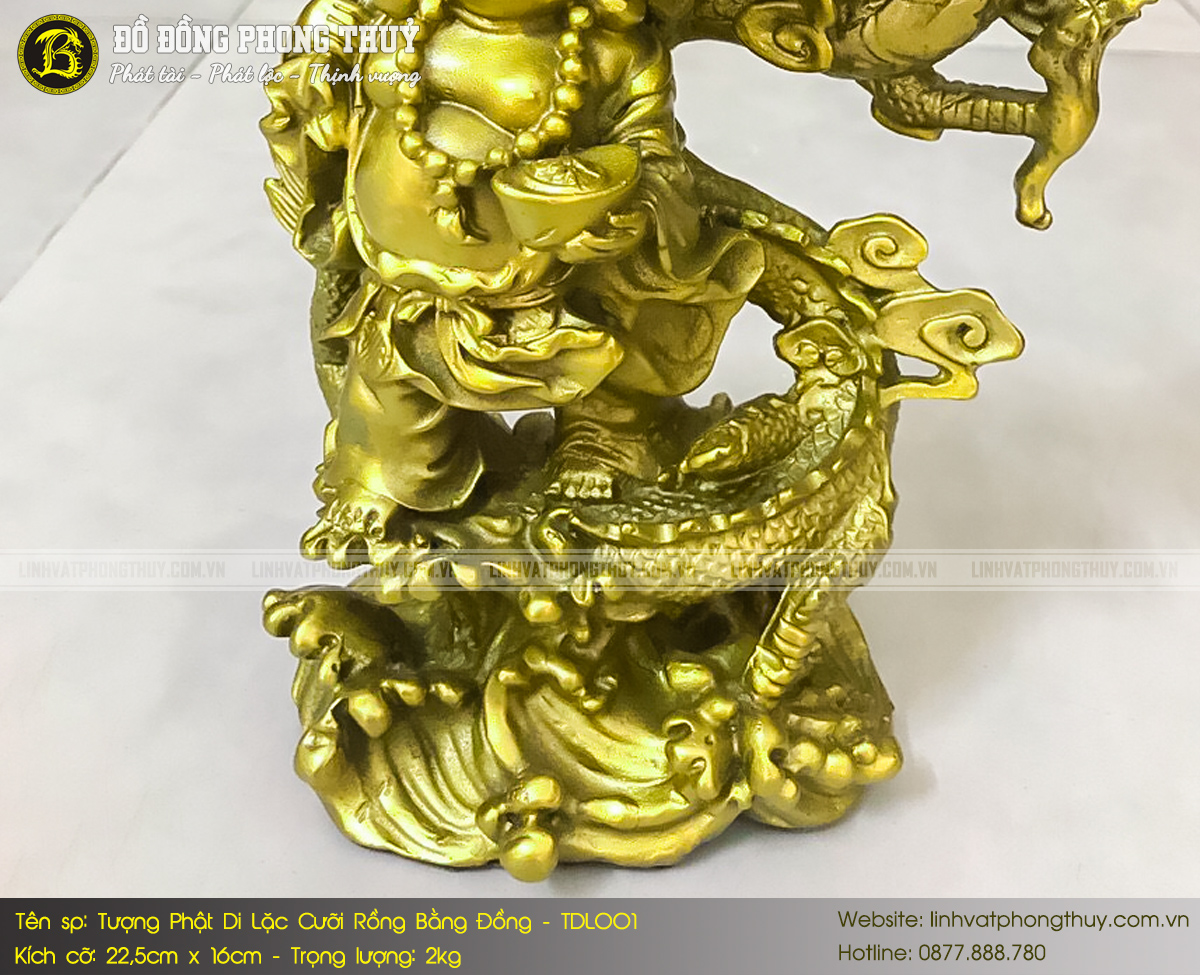 Tượng Phật Di Lặc Cưỡi Rồng Bằng Đồng 22,5cm x 16cm - TDL001 5