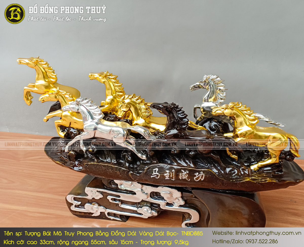 Tượng Bát Mã Đế Mây Bằng Đồng Cao 33cm Dát Vàng Dát Bạc - TNBD885 5