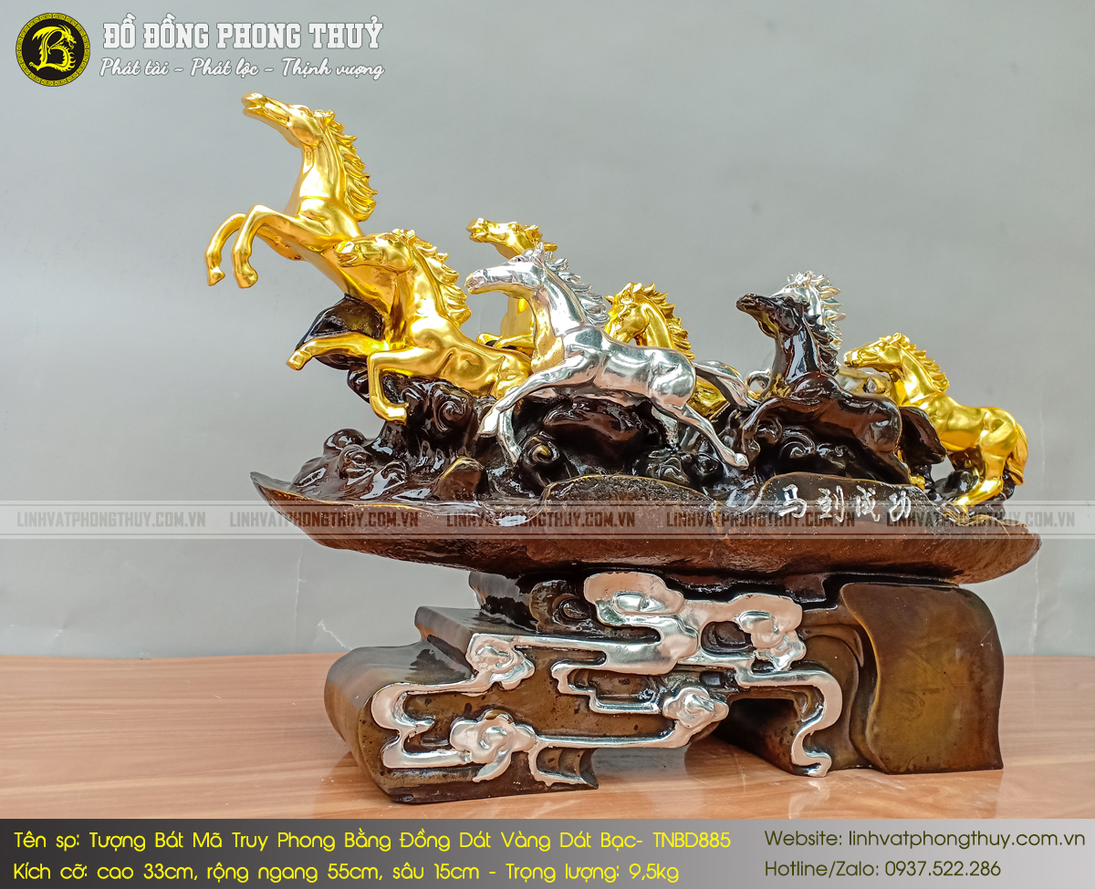 Tượng Bát Mã Đế Mây Bằng Đồng Cao 33cm Dát Vàng Dát Bạc - TNBD885 7