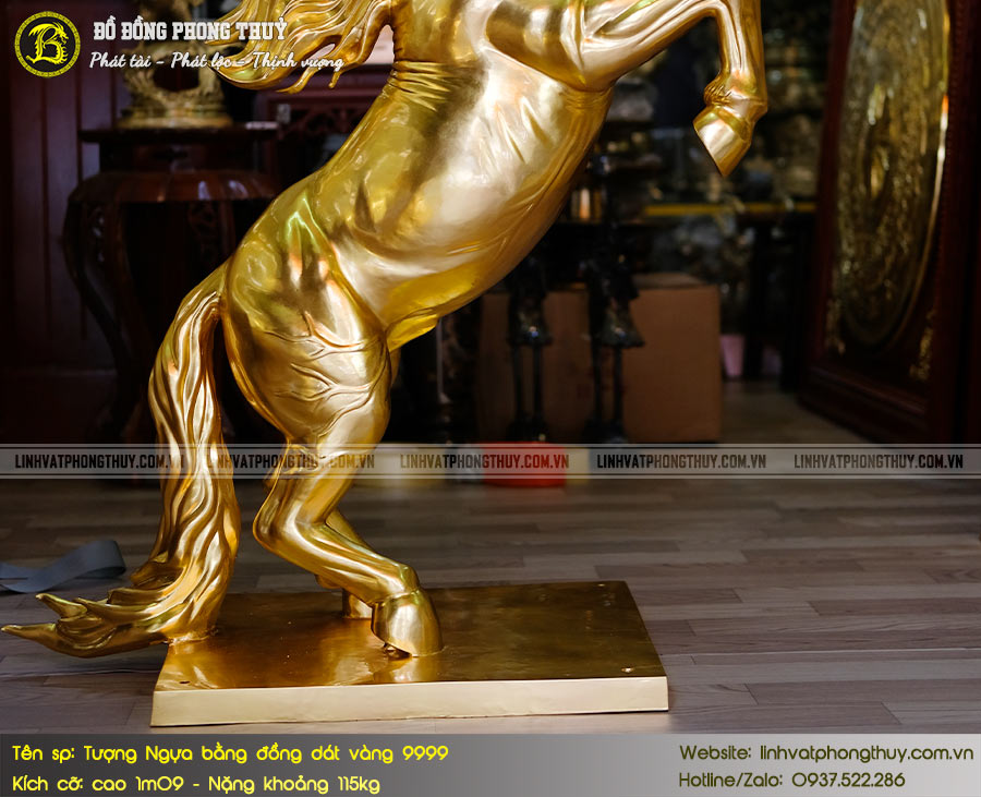 Tượng Ngựa Bằng Đồng Dát Vàng 9999 Cao 1m09 3
