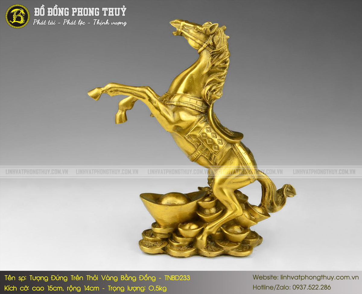 Tượng Ngựa Đứng Trên Thỏi Vàng Bằng Đồng Cao 15cm - TNBD233 2