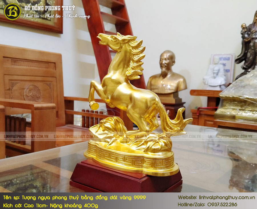 Tượng Ngựa Bằng Đồng Dát Vàng 9999 Cao 11cm - 5