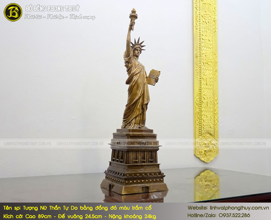 Tượng Nữ Thần Tự Do Bằng Đồng Đỏ Màu Trầm Cổ Cao 89cm - NTTD002 8