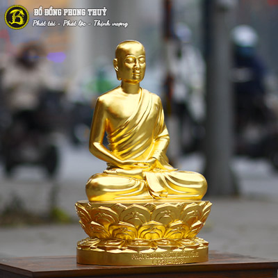 Tượng Phật Hoàng Trần Nhân Tông Bằng Đồng Dát Vàng 9999 Cao 50cm - TPH001