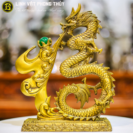 Tượng Rồng Phun Ngọc Bằng Đồng Vàng Cao 25cm
