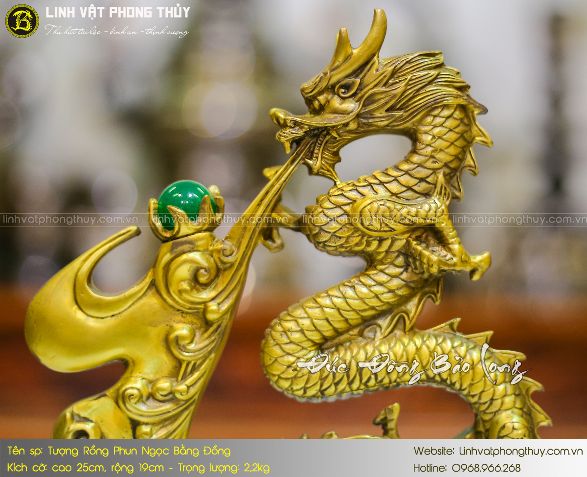 Tượng Rồng Phun Ngọc Bằng Đồng Vàng Cao 25cm 4