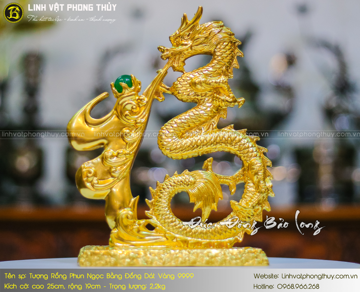 Tượng Rồng Phun Ngọc Bằng Đồng Cao 25cm Dát Vàng 9999 4