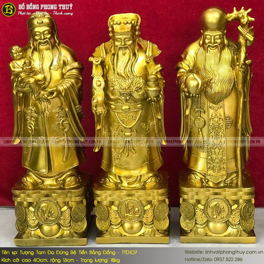 Tượng Tam Đa Đứng Bệ Tiền Bằng Đồng Vàng Cao 40cm - TTD107 2
