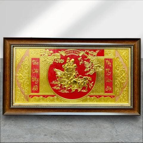 Tranh Mừng Thọ Cụ Ông Bằng Đồng Vàng Khổ 40cm x 70cm Dát Vàng