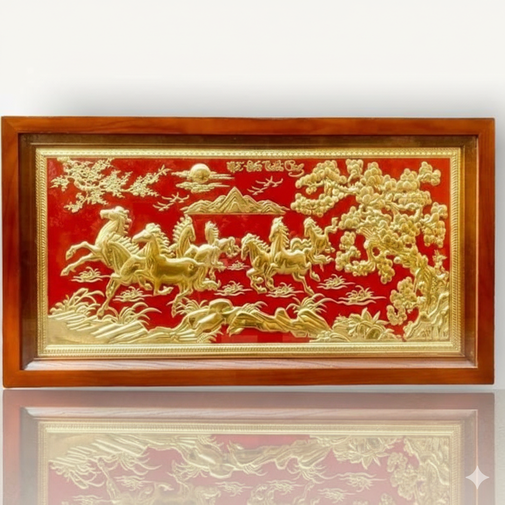 Tranh Mã Đáo Thành Công Bằng Đồng Dát Vàng 50*90cm